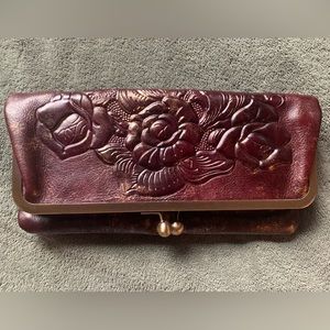 Patricia Nash Tooled Leather Metallic Clutch - Burgundy
